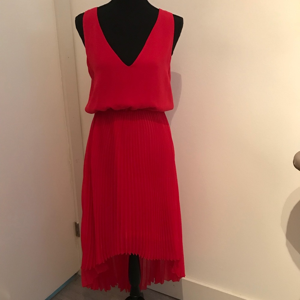 5/48 pleated, red high low dress